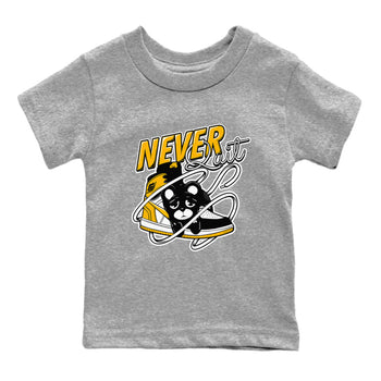 1s Yellow Ochre shirt to match jordans Never Quit sneaker tees streetwear brand Air Jordan 1 High OG Yellow Ochre SNRT sneaker release tees baby toddler Heather Grey 2 cotton Shirt