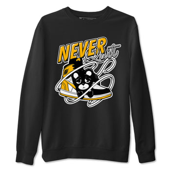 1s Yellow Ochre shirt to match jordans Never Quit sneaker tees streetwear brand Air Jordan 1 High OG Yellow Ochre SNRT Sneaker Release Tees unisex cotton Black 2 crew neck shirt
