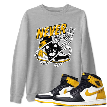 1s Yellow Ochre shirt to match jordans Never Quit sneaker tees streetwear brand Air Jordan 1 High OG Yellow Ochre SNRT Sneaker Release Tees unisex cotton Heather Grey 1 crew neck shirt
