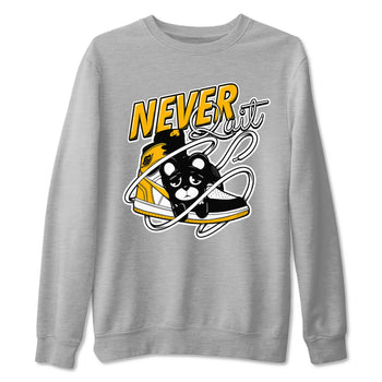 1s Yellow Ochre shirt to match jordans Never Quit sneaker tees streetwear brand Air Jordan 1 High OG Yellow Ochre SNRT Sneaker Release Tees unisex cotton Heather Grey 2 crew neck shirt