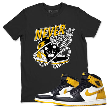 1s Yellow Ochre shirt to match jordans Never Quit sneaker tees streetwear brand Air Jordan 1 High OG Yellow Ochre SNRT Sneaker Release Tees unisex cotton Black 1 crew neck shirt