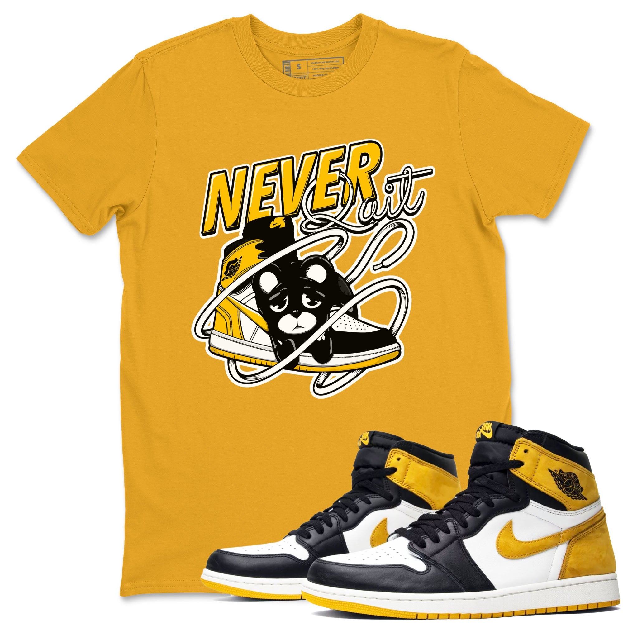 1s Yellow Ochre shirt to match jordans Never Quit sneaker tees streetwear brand Air Jordan 1 High OG Yellow Ochre SNRT Sneaker Release Tees unisex cotton Gold 1 crew neck shirt