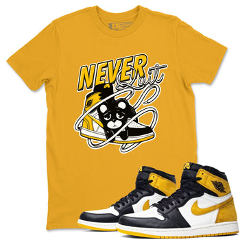 1s Yellow Ochre shirt to match jordans Never Quit sneaker tees streetwear brand Air Jordan 1 High OG Yellow Ochre SNRT Sneaker Release Tees unisex cotton Gold 1 crew neck shirt