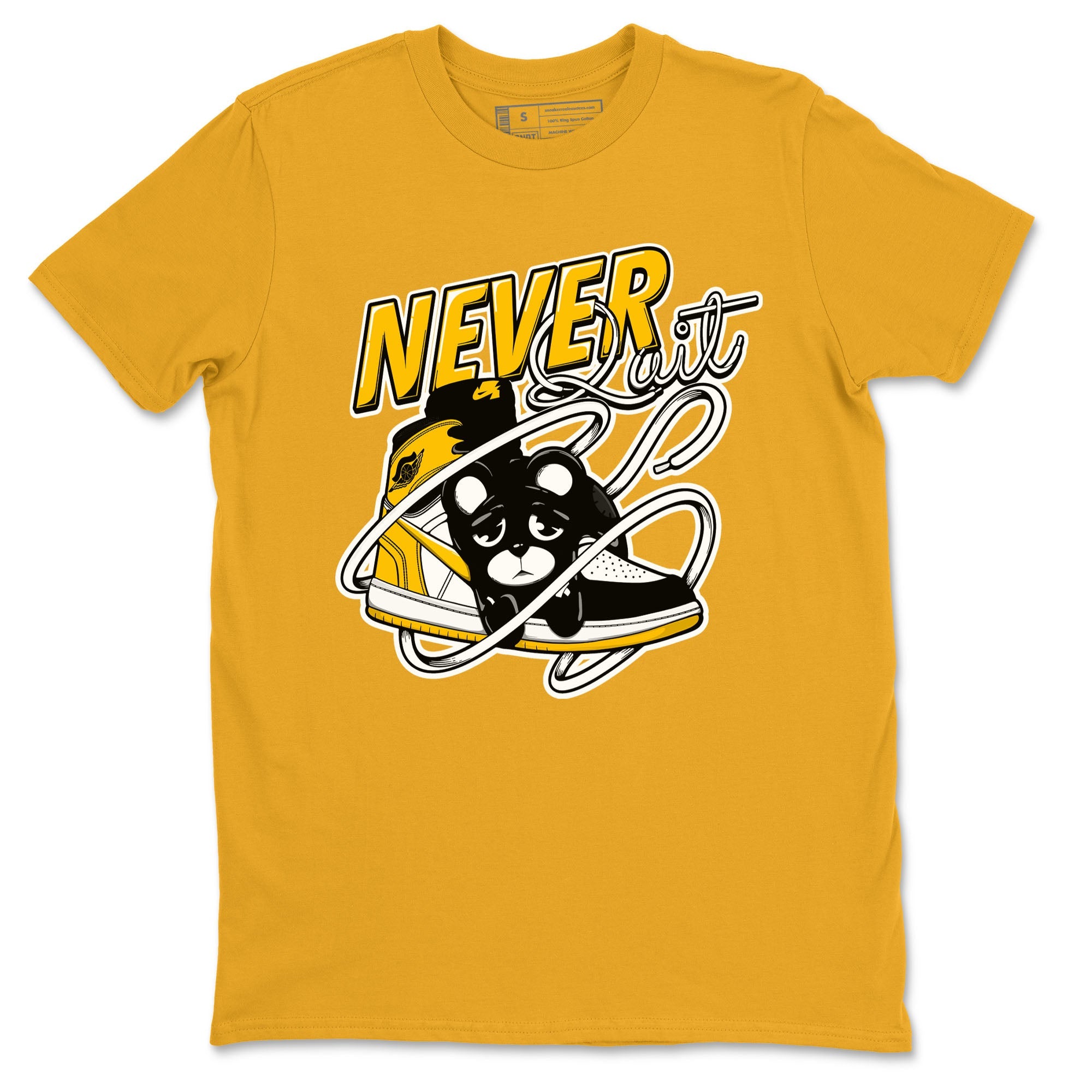 1s Yellow Ochre shirt to match jordans Never Quit sneaker tees streetwear brand Air Jordan 1 High OG Yellow Ochre SNRT Sneaker Release Tees unisex cotton Gold 2 crew neck shirt