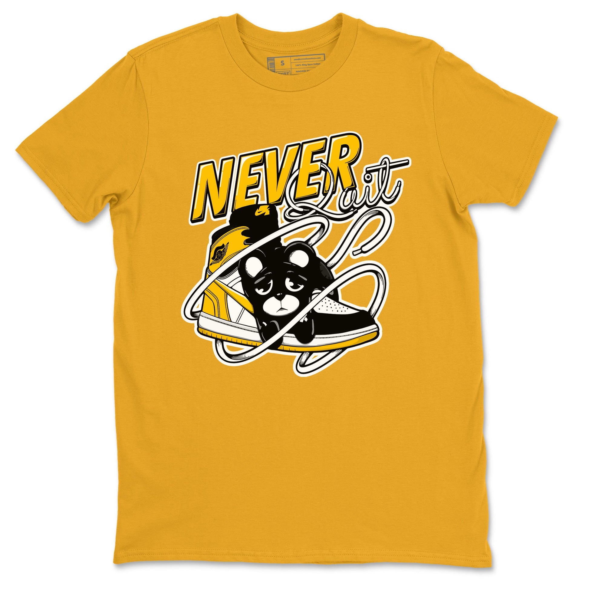 1s Yellow Ochre shirt to match jordans Never Quit sneaker tees streetwear brand Air Jordan 1 High OG Yellow Ochre SNRT Sneaker Release Tees unisex cotton Gold 2 crew neck shirt