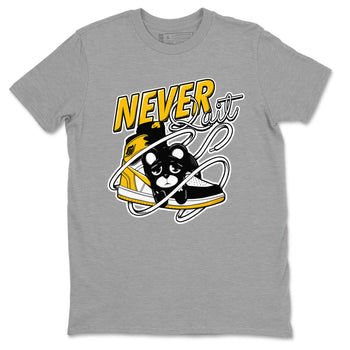 1s Yellow Ochre shirt to match jordans Never Quit sneaker tees streetwear brand Air Jordan 1 High OG Yellow Ochre SNRT Sneaker Release Tees unisex cotton Heather Grey 2 crew neck shirt