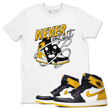 1s Yellow Ochre shirt to match jordans Never Quit sneaker tees streetwear brand Air Jordan 1 High OG Yellow Ochre SNRT Sneaker Release Tees unisex cotton White 1 crew neck shirt