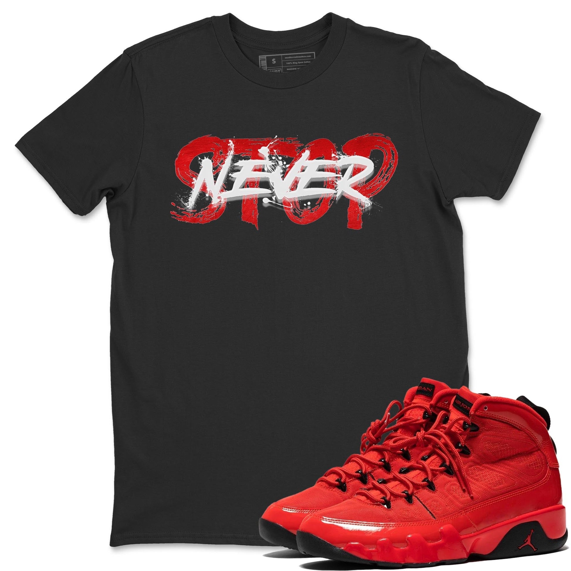 Jordan 9 Chile Red Sneaker Match Tees Never Stop Sneaker Tees Jordan 9 Chile Red Sneaker Release Tees Unisex Shirts