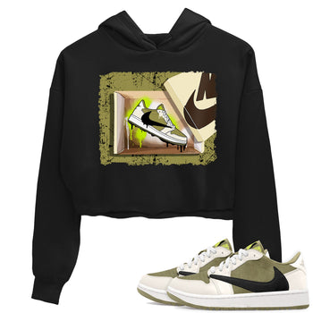 Air Jordan 1 X Travis Scott Golf Olive shirt to match jordans New Kicks sneaker tees Air Jordan 1 Travis Scott Golf SNRT Sneaker Release Tees Black 1 Crop T-Shirt