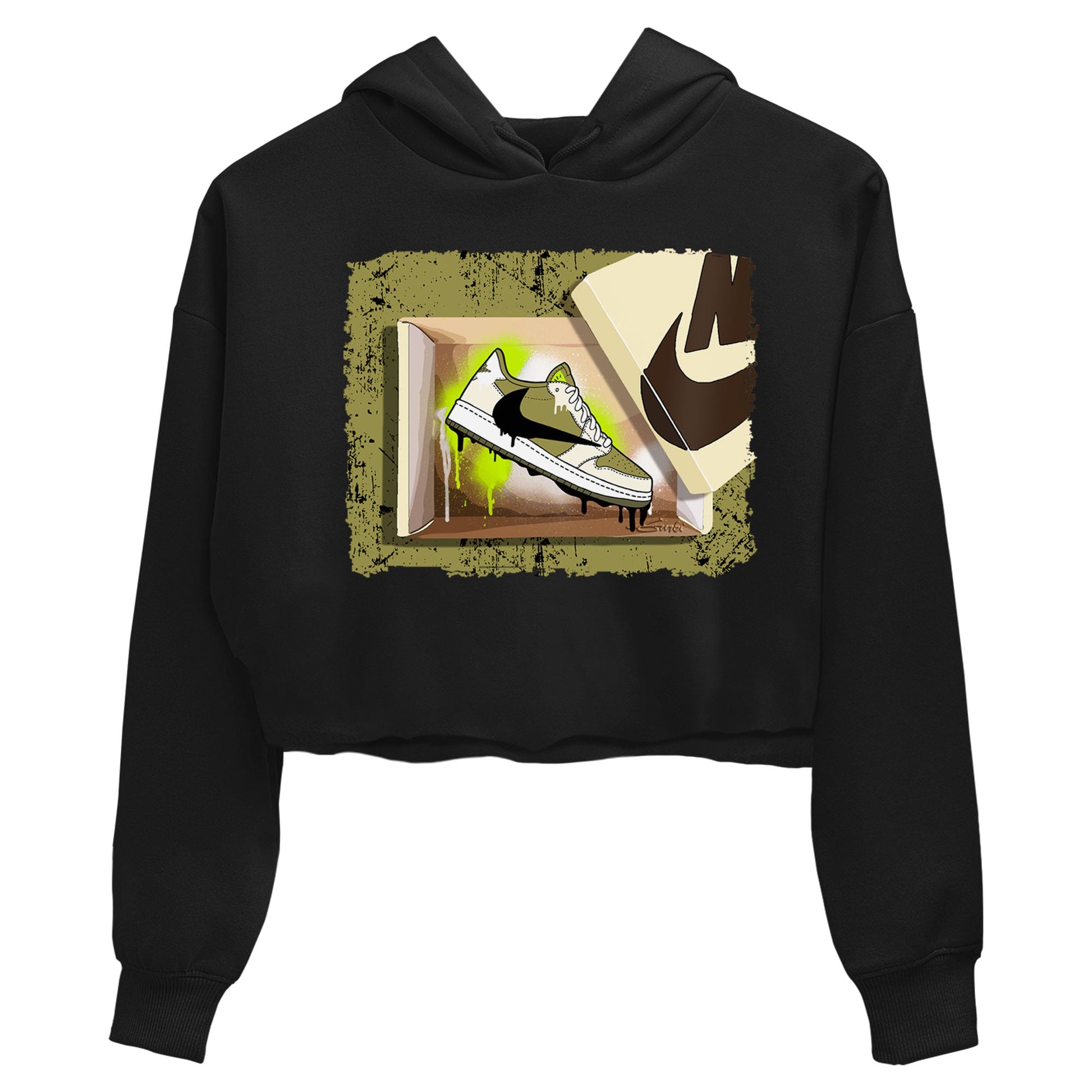 Air Jordan 1 X Travis Scott Golf Olive shirt to match jordans New Kicks sneaker tees Air Jordan 1 Travis Scott Golf SNRT Sneaker Release Tees Black 2 Crop T-Shirt