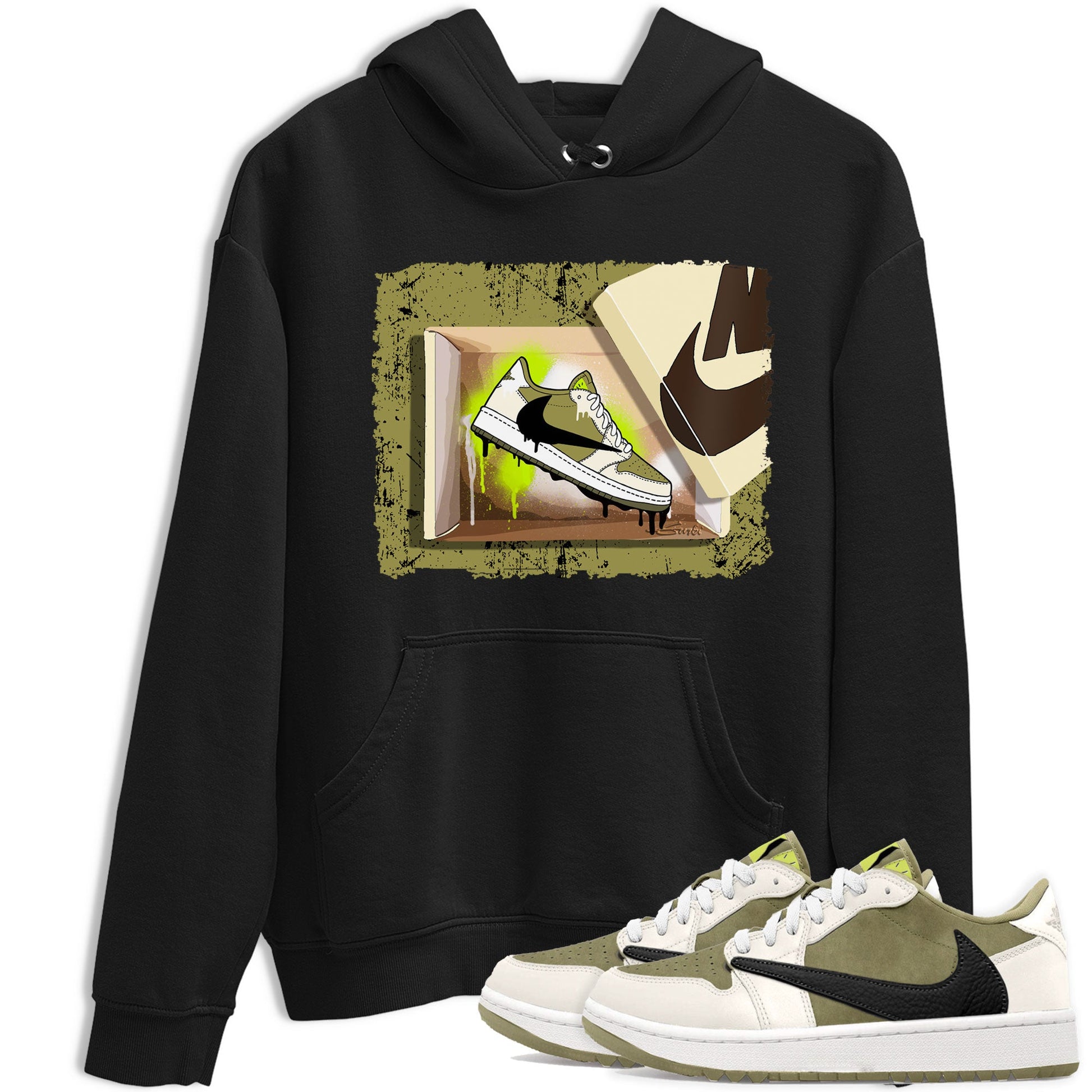 Air Jordan 1 X Travis Scott Golf Olive shirt to match jordans New Kicks sneaker tees Air Jordan 1 Travis Scott Golf SNRT Sneaker Release Tees Unisex Black 1 T-Shirt