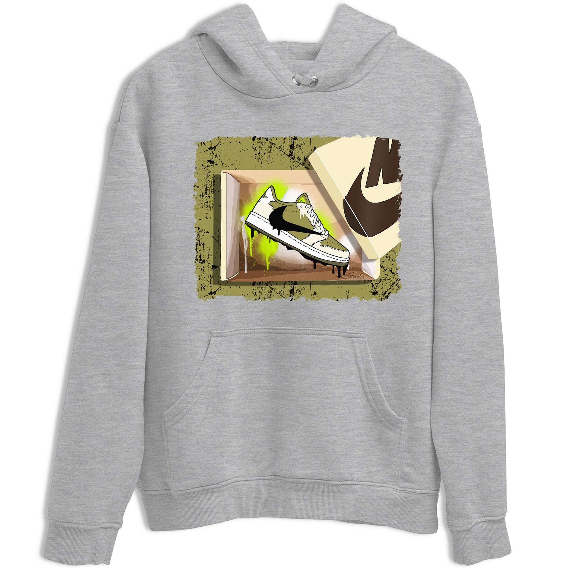 Air Jordan 1 X Travis Scott Golf Olive shirt to match jordans New Kicks sneaker tees Air Jordan 1 Travis Scott Golf SNRT Sneaker Release Tees Unisex Heather Grey 2 T-Shirt