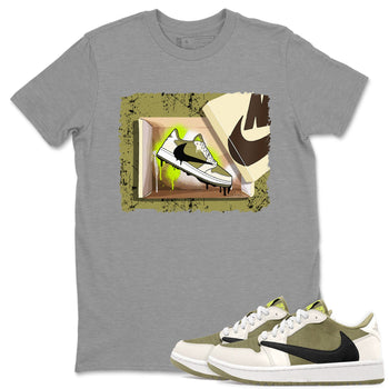 Air Jordan 1 X Travis Scott Golf Olive shirt to match jordans New Kicks sneaker tees Air Jordan 1 Travis Scott Golf SNRT Sneaker Release Tees Unisex Heather Grey 1 T-Shirt