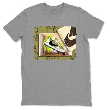 Air Jordan 1 X Travis Scott Golf Olive shirt to match jordans New Kicks sneaker tees Air Jordan 1 Travis Scott Golf SNRT Sneaker Release Tees Unisex Heather Grey 2 T-Shirt
