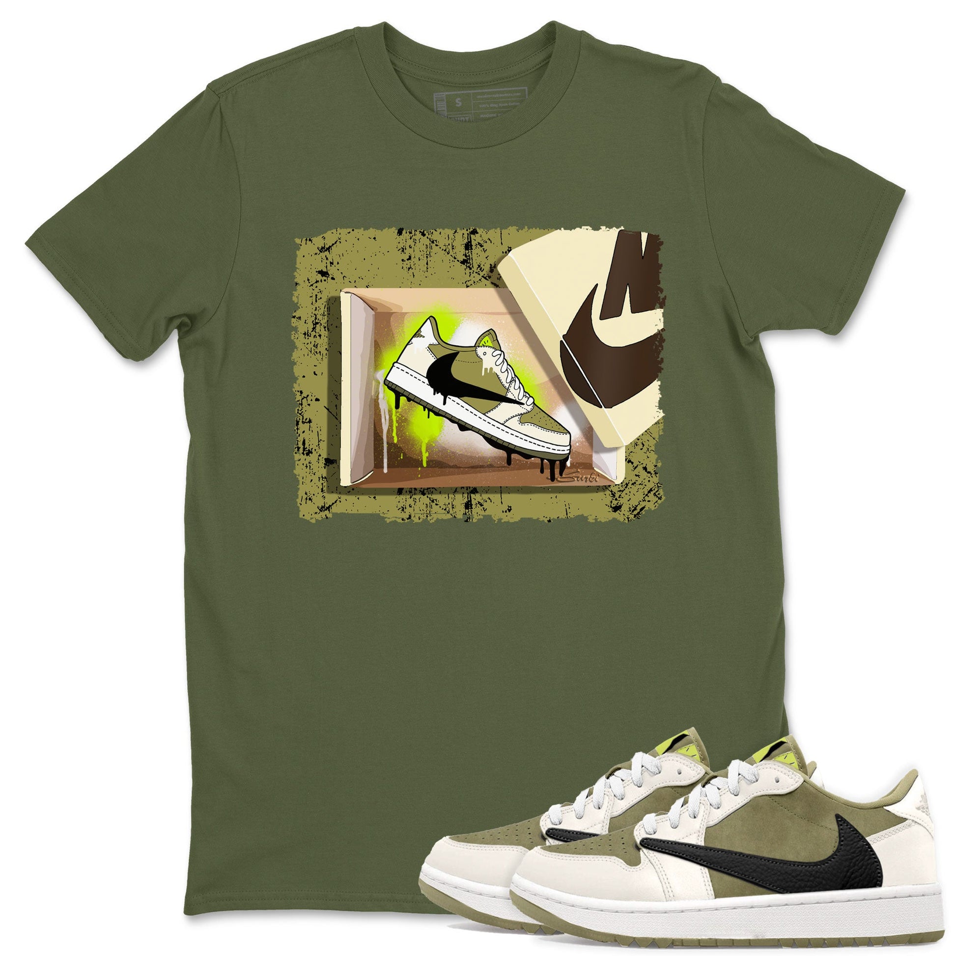 Air Jordan 1 X Travis Scott Golf Olive shirt to match jordans New Kicks sneaker tees Air Jordan 1 Travis Scott Golf SNRT Sneaker Release Tees Unisex Military Green 1 T-Shirt