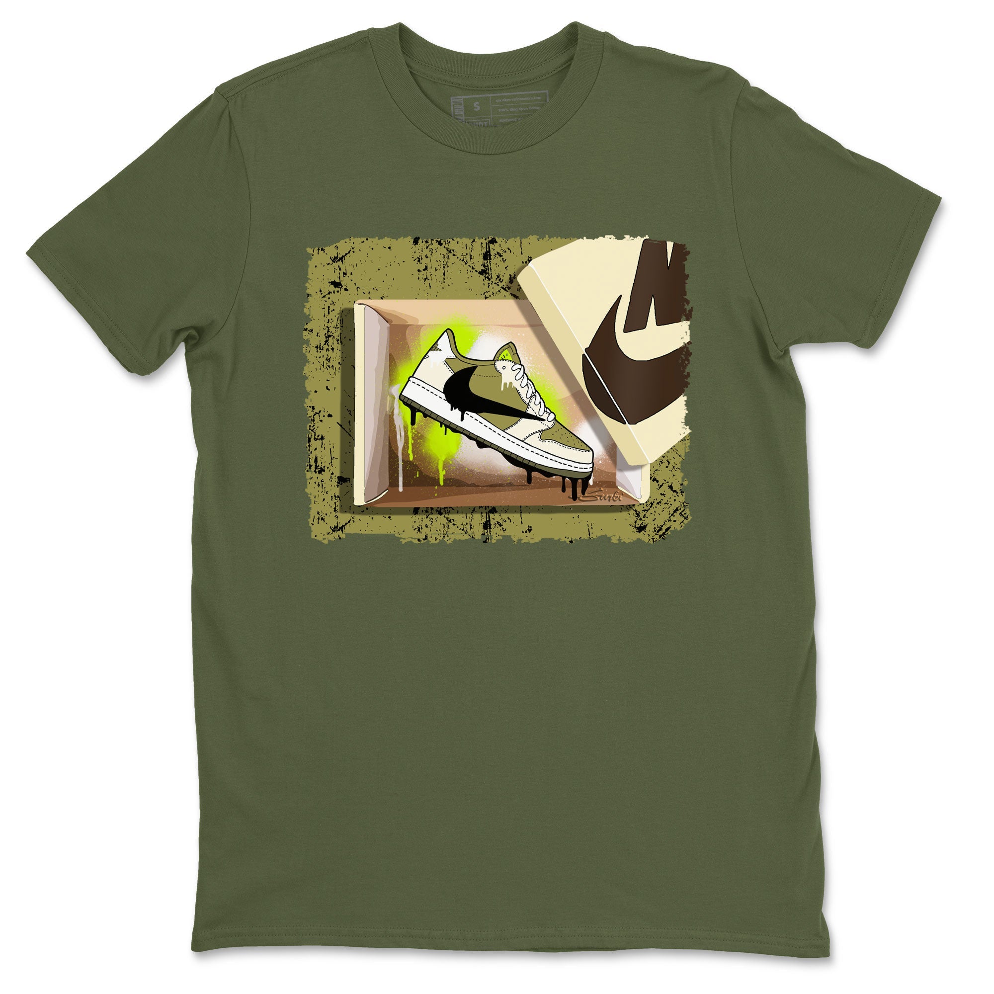 Air Jordan 1 X Travis Scott Golf Olive shirt to match jordans New Kicks sneaker tees Air Jordan 1 Travis Scott Golf SNRT Sneaker Release Tees Unisex Military Green 2 T-Shirt