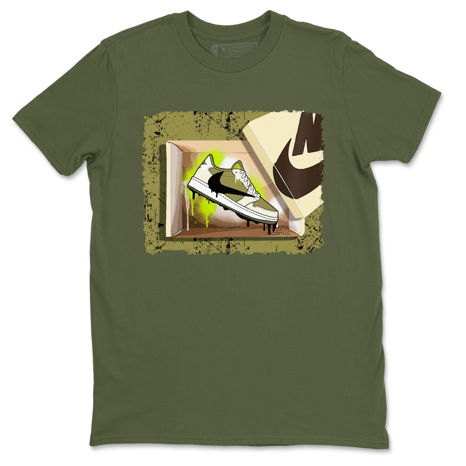 Air Jordan 1 X Travis Scott Golf Olive shirt to match jordans New Kicks sneaker tees Air Jordan 1 Travis Scott Golf SNRT Sneaker Release Tees Unisex Military Green 2 T-Shirt