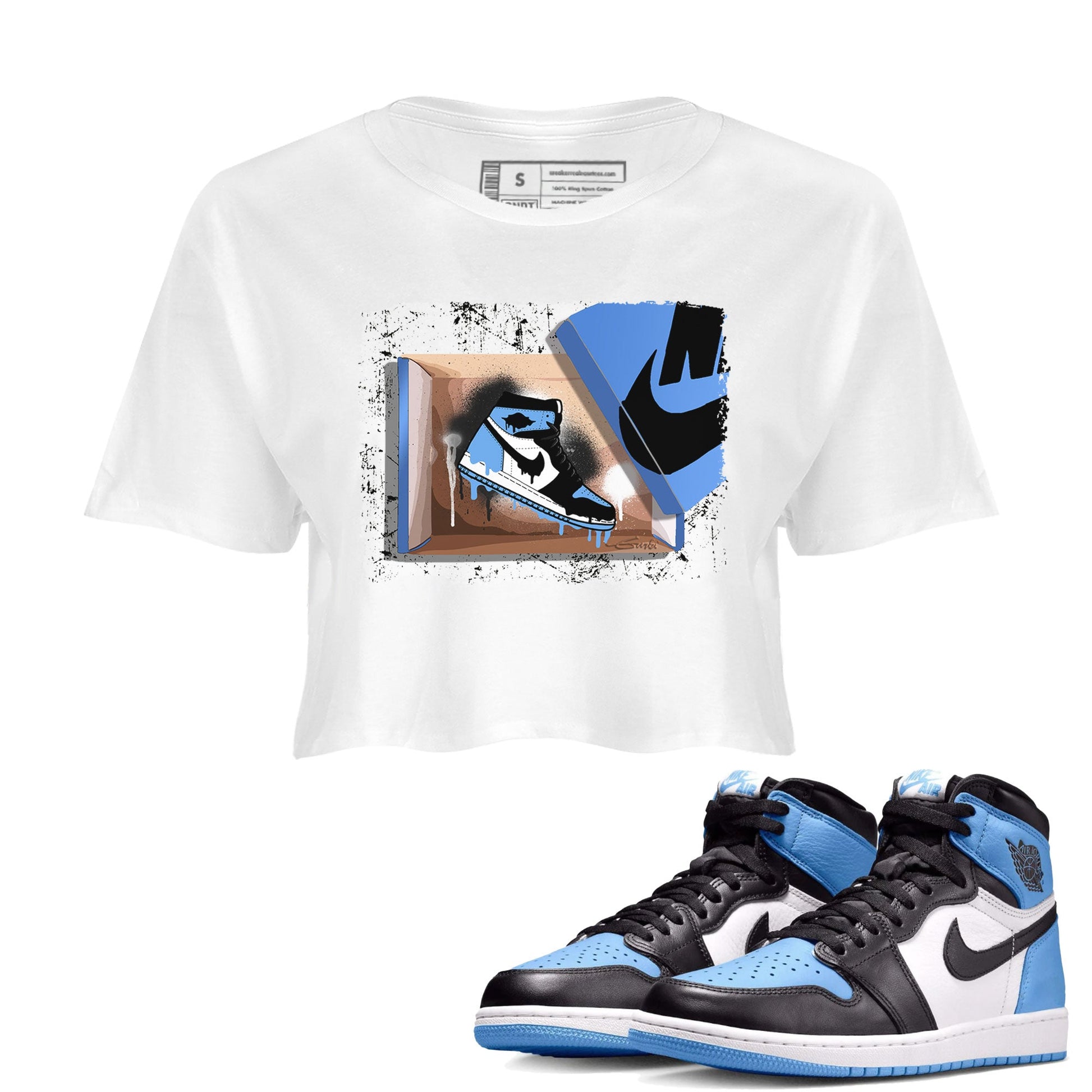 Air Jordan 1 Retro High OG UNC Toe shirt to match jordans New Kicks sneaker tees UNC Toe 1s SNRT Sneaker Release Tees White 1 Crop T-Shirt