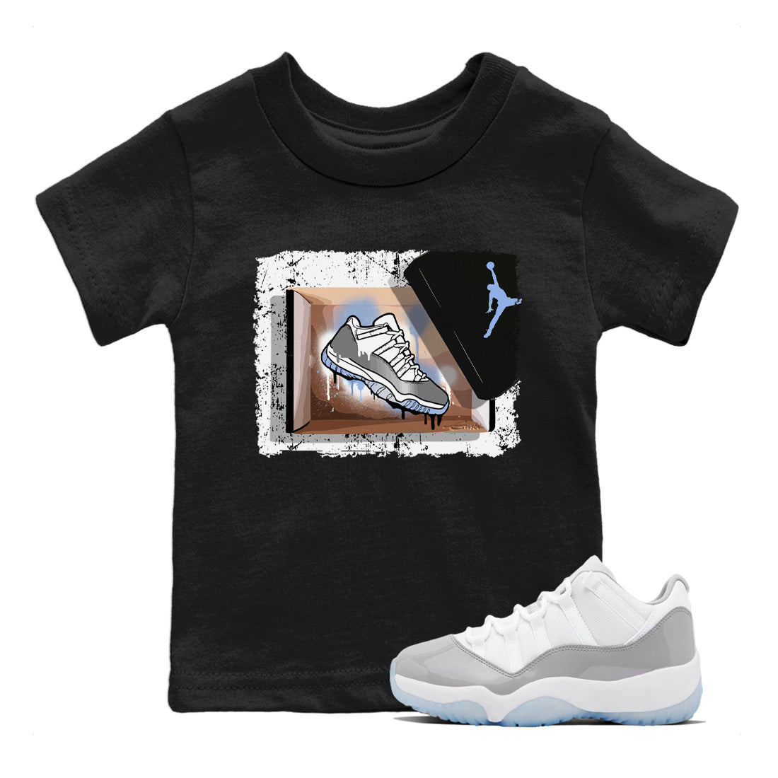 Air Jordan 11 White Cement Sneaker Match Tees New Kicks Sneaker Tees Jordan 11 Retro White Cement Sneaker Release Tees Kids Shirts Black 1