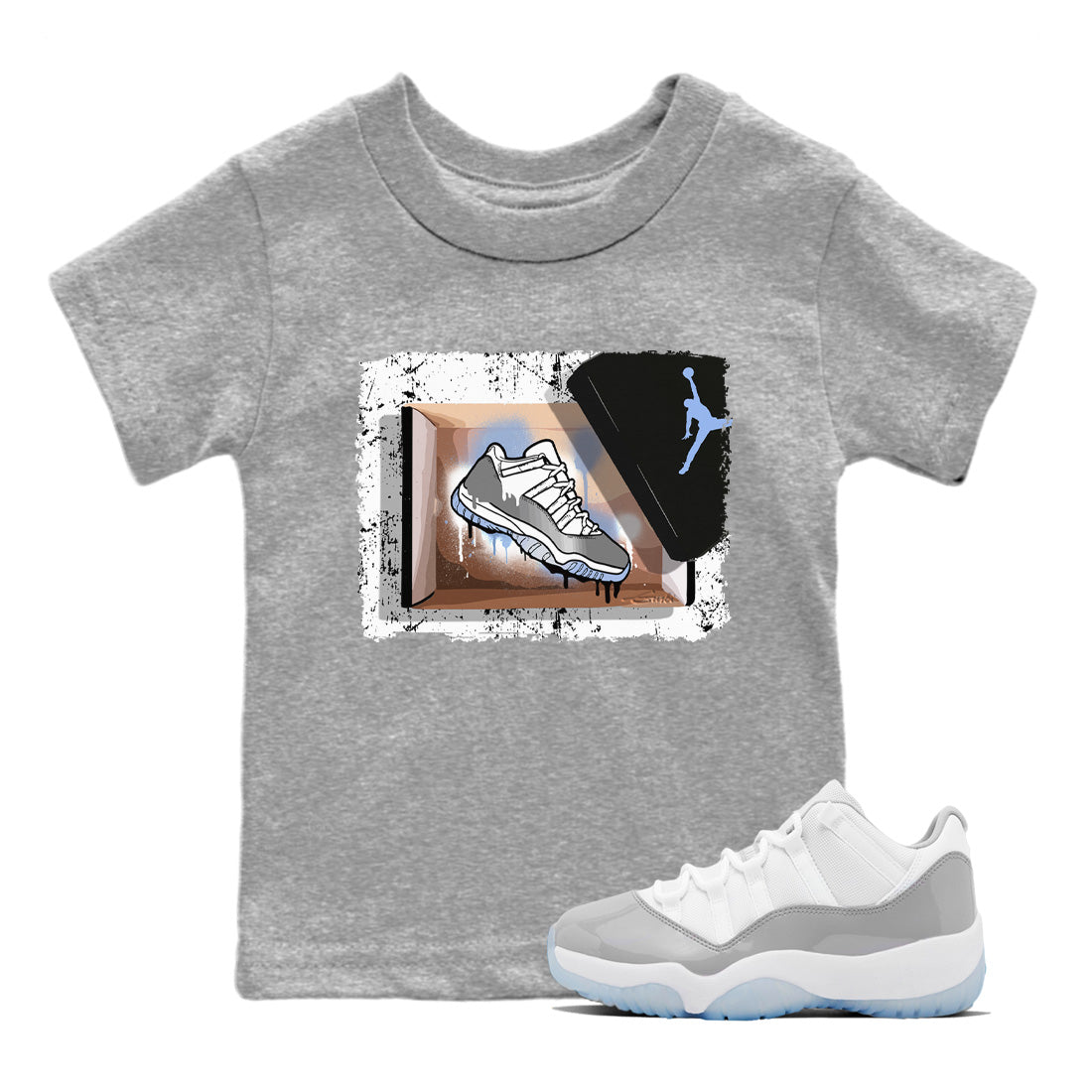 Air Jordan 11 White Cement Sneaker Match Tees New Kicks Sneaker Tees Jordan 11 Retro White Cement Sneaker Release Tees Kids Shirts Heather Grey 1