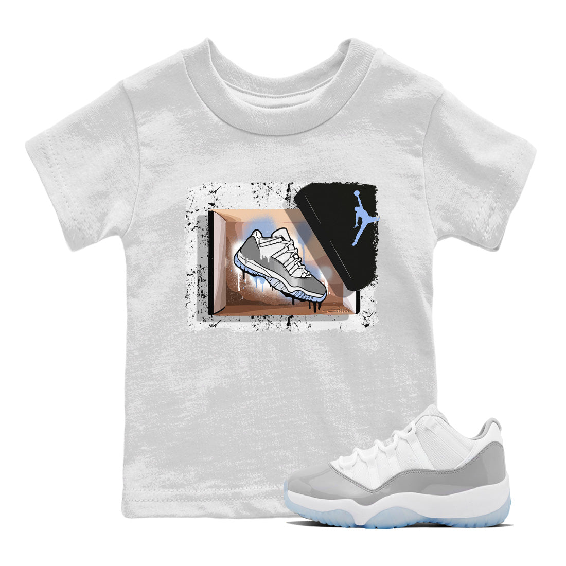 Air Jordan 11 White Cement Sneaker Match Tees New Kicks Sneaker Tees Jordan 11 Retro White Cement Sneaker Release Tees Kids Shirts White 1