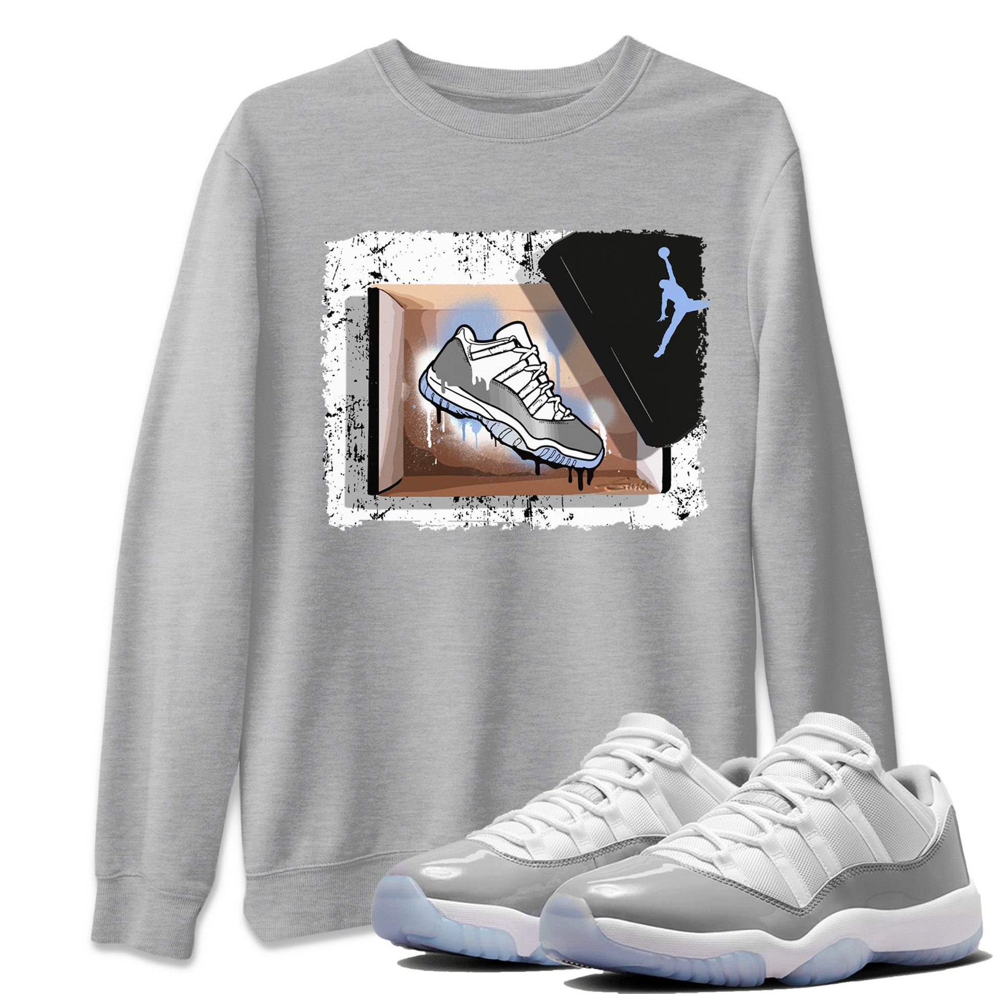 Air Jordan 11 White Cement Sneaker Match Tees New Kicks Sneaker Tees Jordan 11 Retro White Cement Sneaker Release Tees Unisex Shirts Heather Grey 1