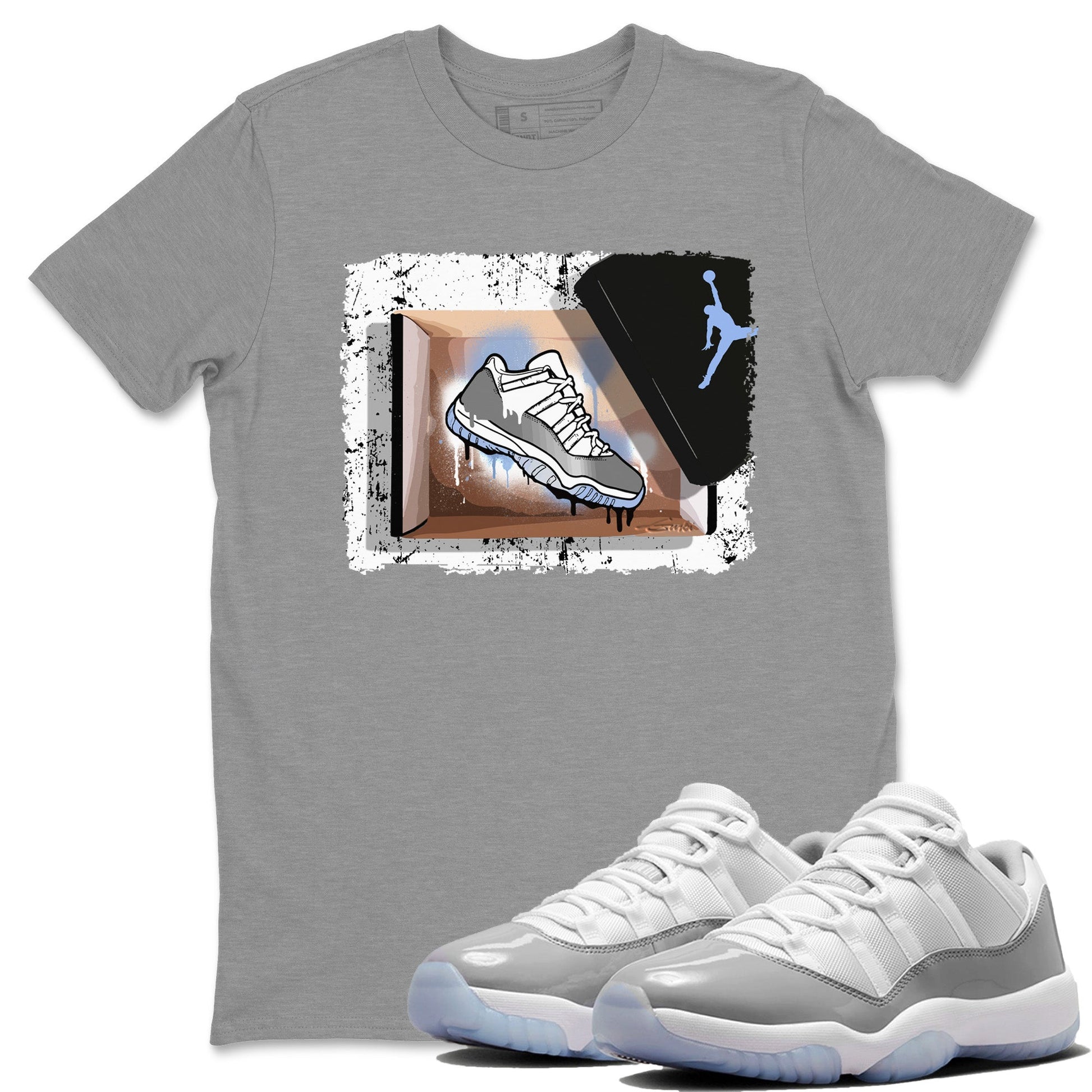 Air Jordan 11 White Cement Sneaker Match Tees New Kicks Sneaker Tees Jordan 11 Retro White Cement Sneaker Release Tees Unisex Shirts Heather Grey 1