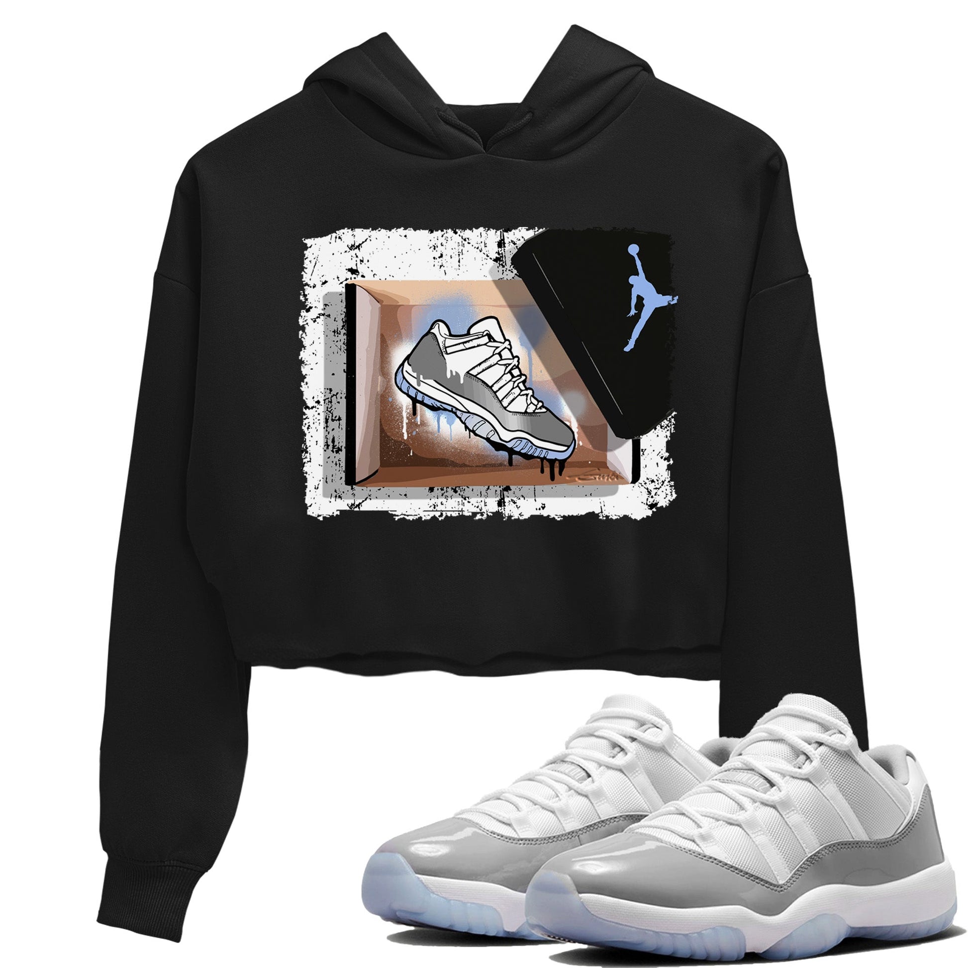 Air Jordan 11 White Cement Sneaker Match Tees New Kicks Sneaker Tees Jordan 11 Retro White Cement Sneaker Release Tees Women's Shirts Black 1
