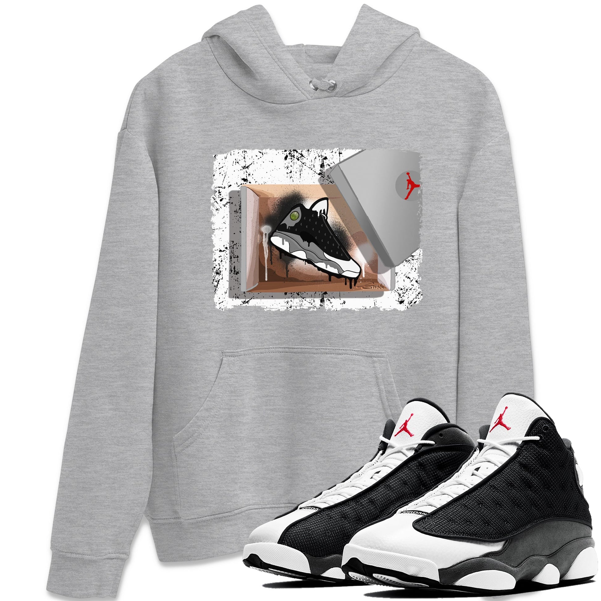 Air Jordan 13 Black Flint Sneaker Match Tees New Kicks Sneaker Tees Air Jordan 13 Retro Black Flint Tee Unisex Shirts Heather Grey 1