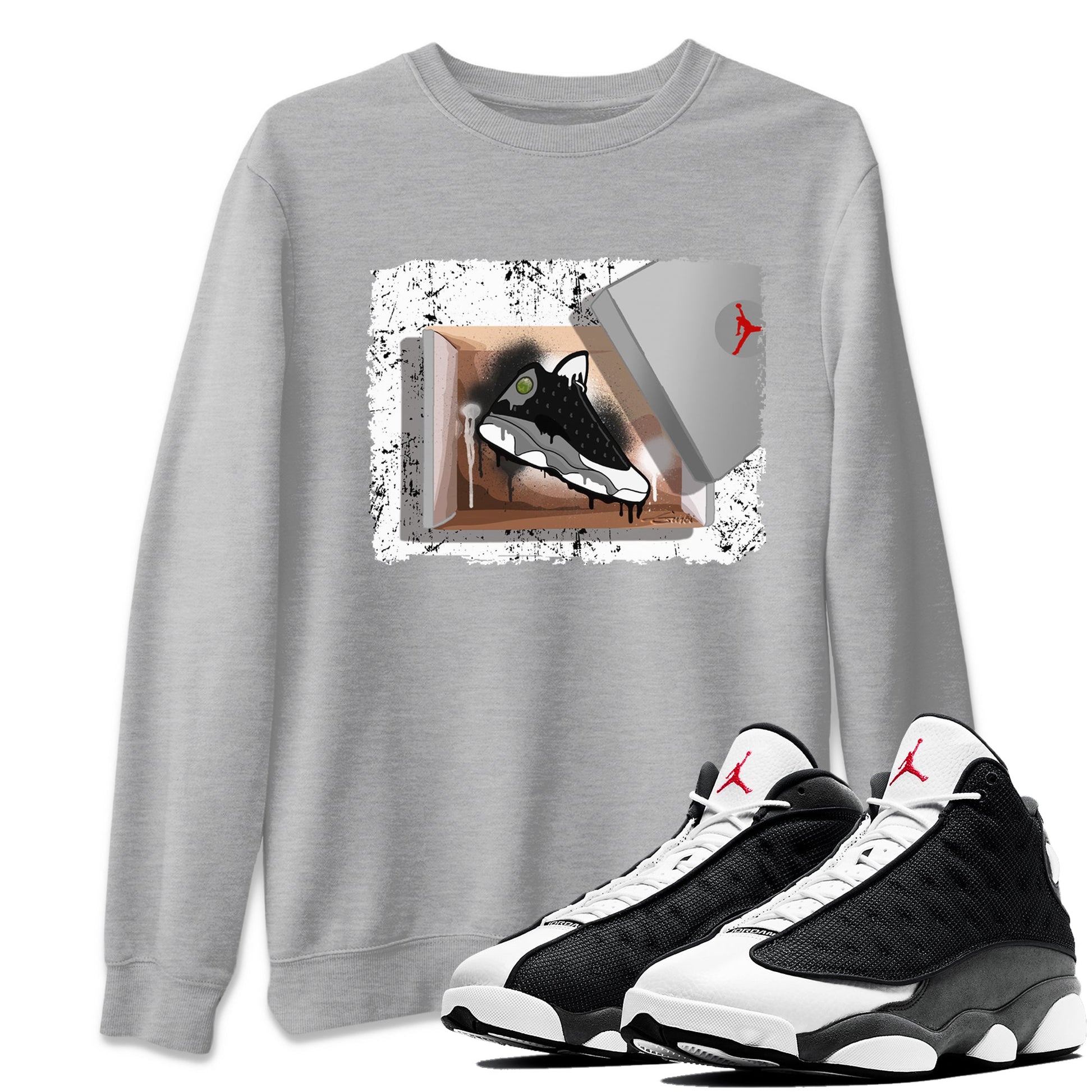 Air Jordan 13 Black Flint Sneaker Match Tees New Kicks Sneaker Tees Air Jordan 13 Retro Black Flint Tee Unisex Shirts Heather Grey 1