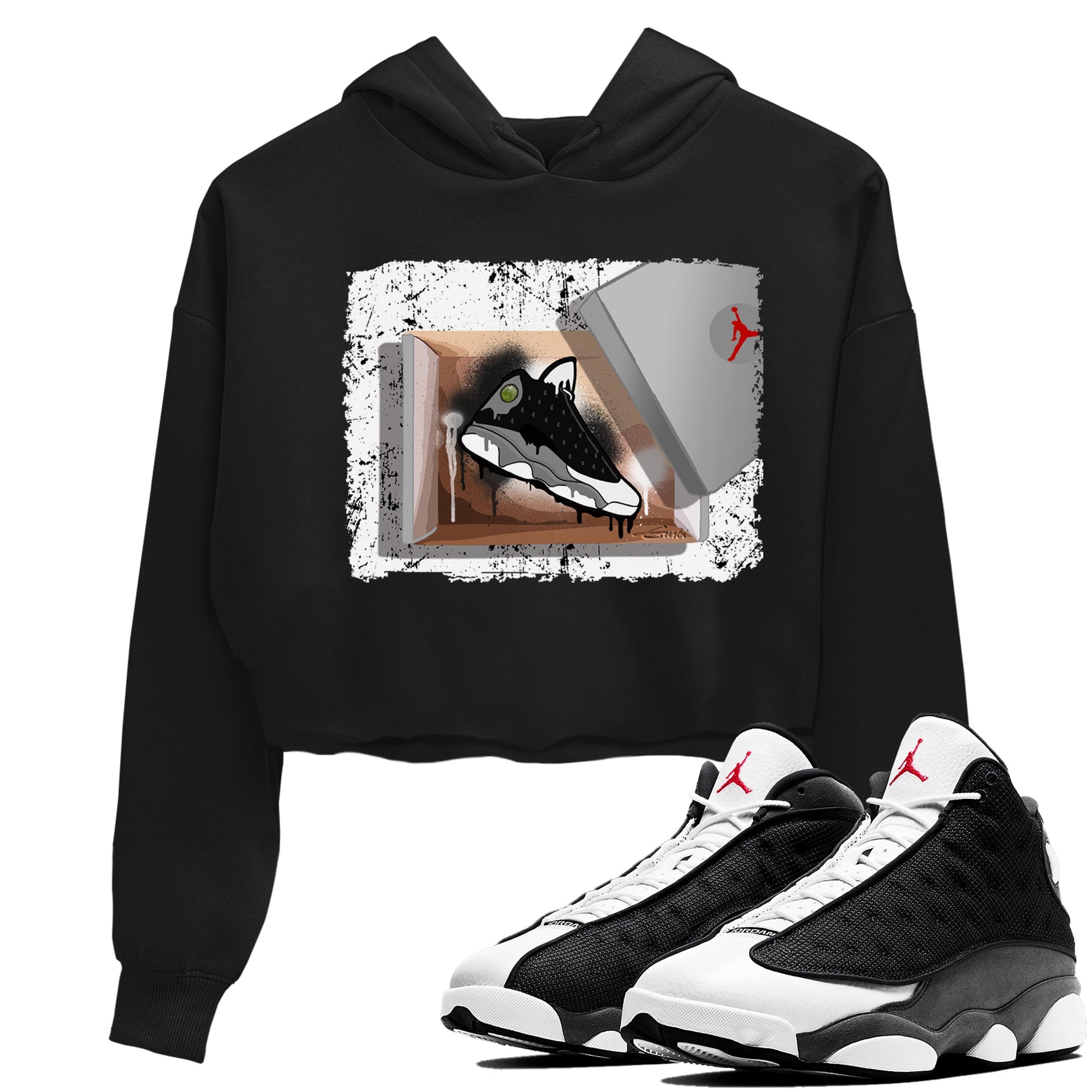 Air Jordan 13 Black Flint Sneaker Match Tees New Kicks Sneaker Tees Air Jordan 13 Retro Black Flint Tee Women's Shirts Black 1