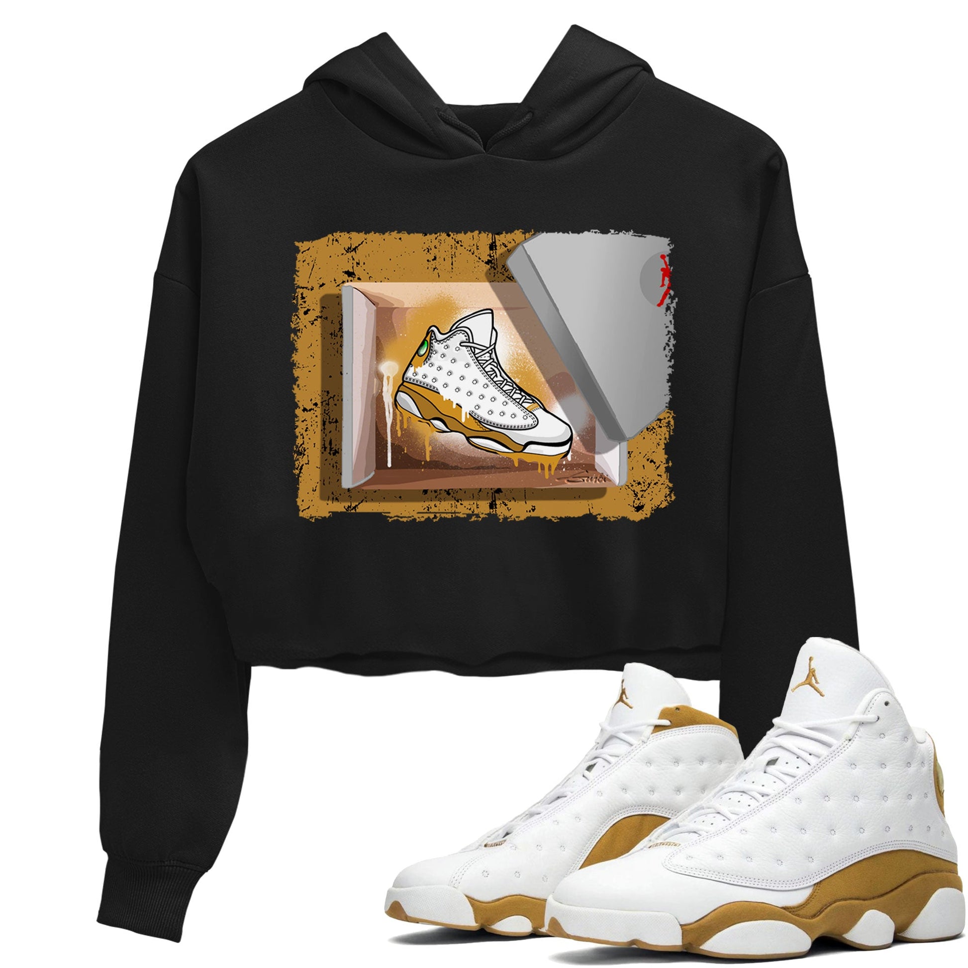 Air Jordan 13 Retro Wheat shirt to match jordans New Kicks sneaker tees Air Jordan 13 Wheat SNRT Sneaker Release Tees Black 1 Crop T-Shirt