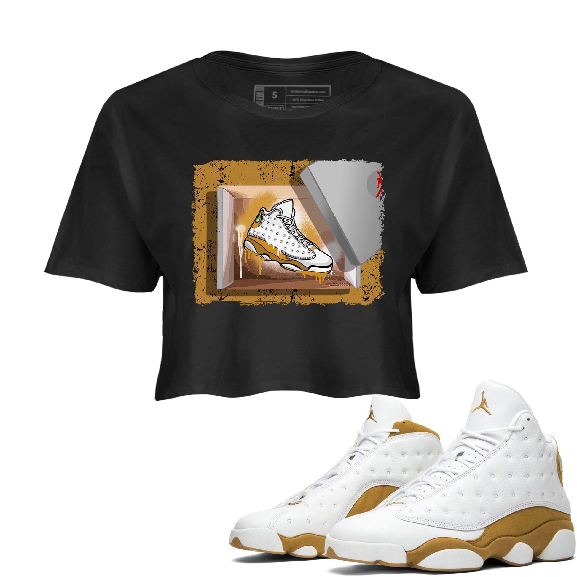 Air Jordan 13 Retro Wheat shirt to match jordans New Kicks sneaker tees Air Jordan 13 Wheat SNRT Sneaker Release Tees Black 1 Crop T-Shirt