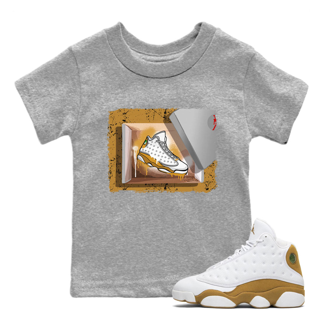 Air Jordan 13 Retro Wheat shirt to match jordans New Kicks sneaker tees Air Jordan 13 Wheat SNRT Sneaker Release Tees Baby Toddler Heather Grey 1 T-Shirt