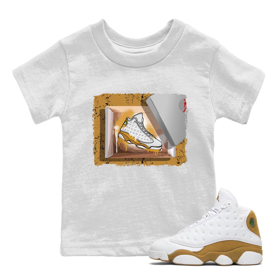 Air Jordan 13 Retro Wheat shirt to match jordans New Kicks sneaker tees Air Jordan 13 Wheat SNRT Sneaker Release Tees Baby Toddler White 1 T-Shirt