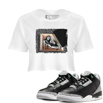 3s Green Glow shirt to match jordans New Kicks sneaker tees Air Jordan 3 Retro Green Glow SNRT Sneaker Release Tees White 1 crop length shirt