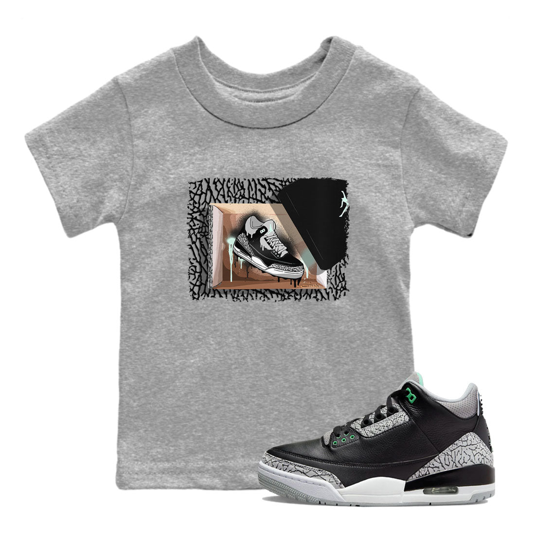 3s Green Glow shirt to match jordans New Kicks sneaker tees Air Jordan 3 Retro Green Glow SNRT sneaker release tees baby toddler Heather Grey 1 cotton Shirt