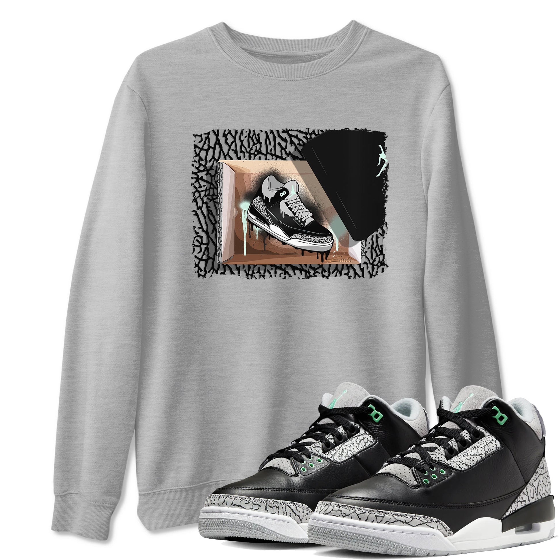 3s Green Glow shirt to match jordans New Kicks sneaker tees Air Jordan 3 Retro Green Glow SNRT Sneaker Release Tees unisex cotton Heather Grey 1 crew neck shirt