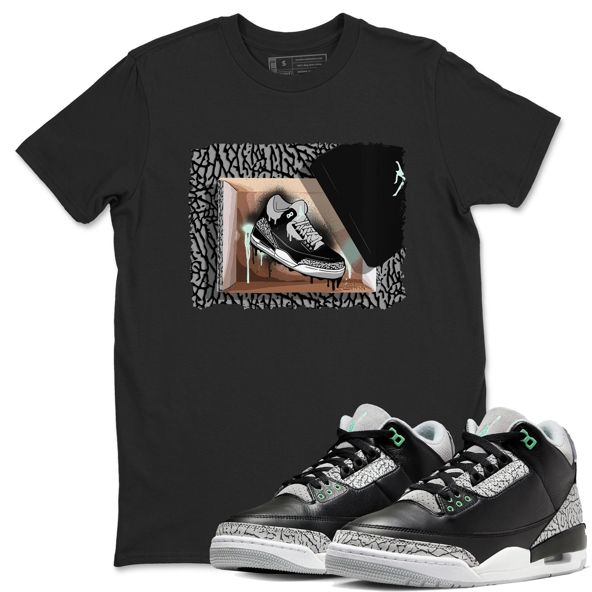 3s Green Glow shirt to match jordans New Kicks sneaker tees Air Jordan 3 Retro Green Glow SNRT Sneaker Release Tees unisex cotton Black 1 crew neck shirt