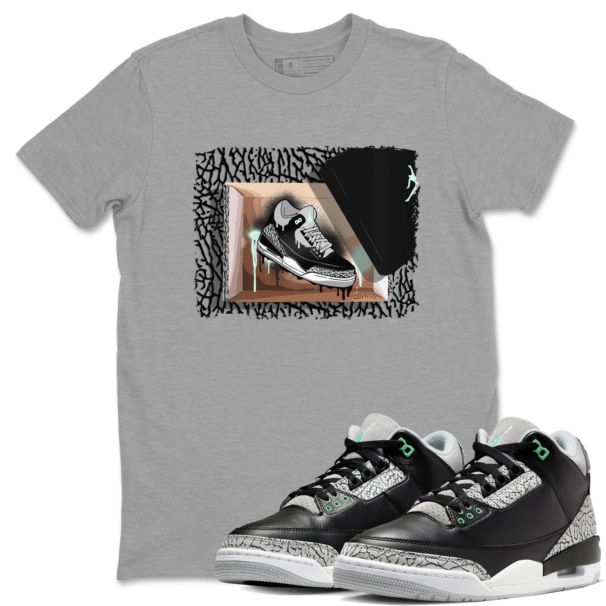3s Green Glow shirt to match jordans New Kicks sneaker tees Air Jordan 3 Retro Green Glow SNRT Sneaker Release Tees unisex cotton Heather Grey 1 crew neck shirt
