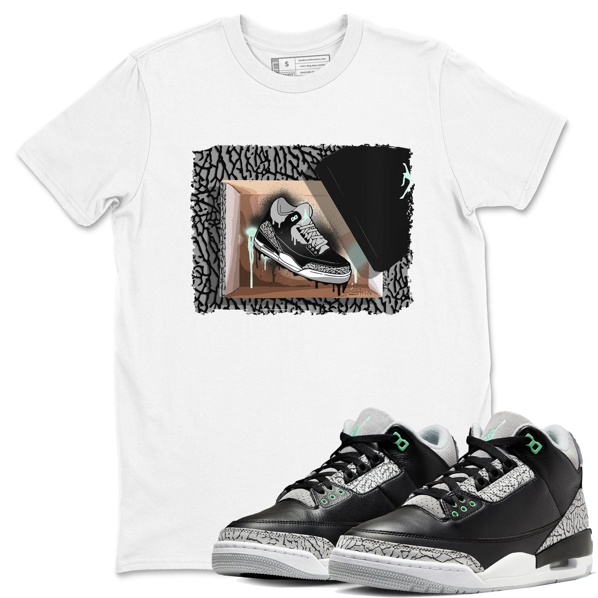 3s Green Glow shirt to match jordans New Kicks sneaker tees Air Jordan 3 Retro Green Glow SNRT Sneaker Release Tees unisex cotton White 1 crew neck shirt