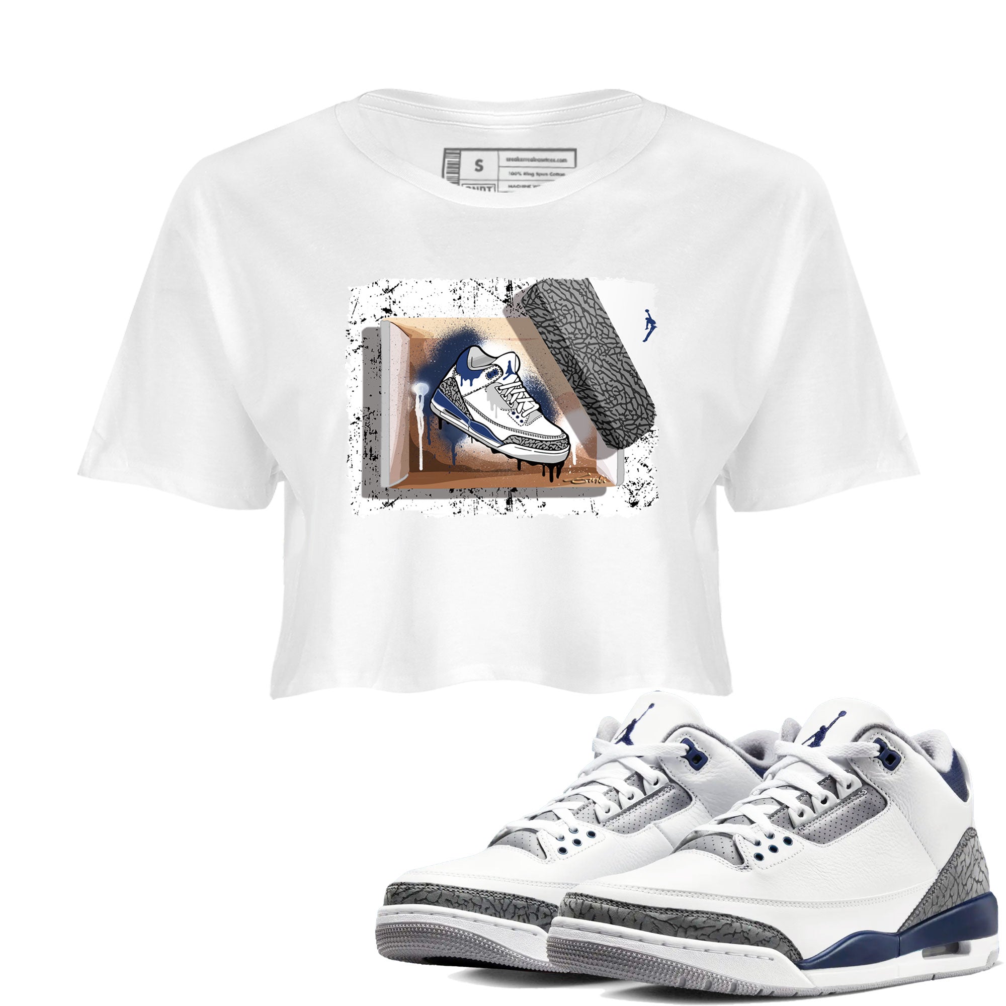 Air Jordan 3 Midnight Navy shirt to match jordans New Kicks sneaker tees 3s Midnight Navy SNRT sneaker release Tees White 1 crop length shirt
