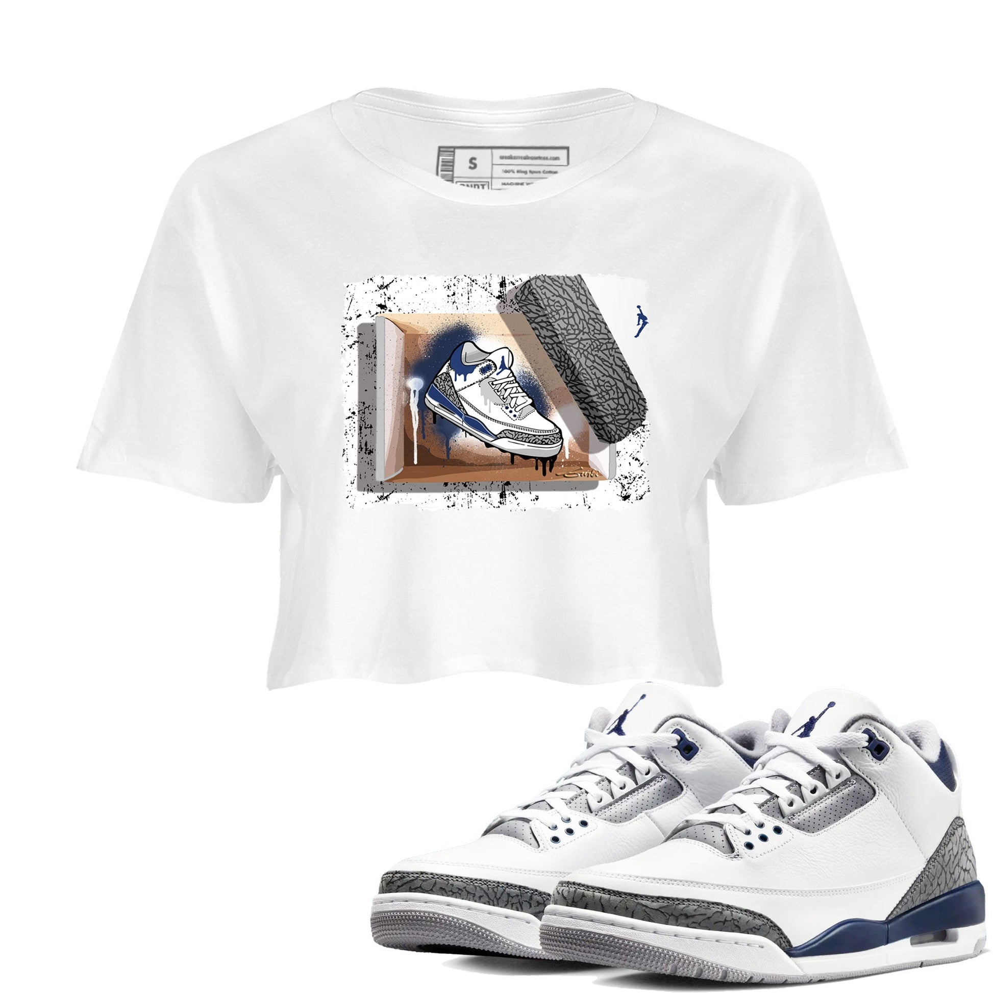 Air Jordan 3 Midnight Navy shirt to match jordans New Kicks sneaker tees 3s Midnight Navy SNRT sneaker release Tees White 1 crop length shirt