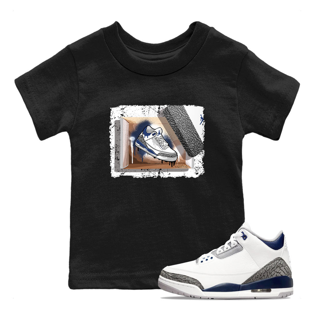 AJ3 Midnight Navy shirt to match jordans New Kicks sneaker tees 3s Midnight Navy SNRT sneaker release tees baby toddler Black 1 cotton sneaker tee