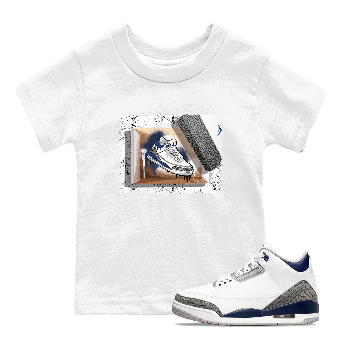 AJ3 Midnight Navy shirt to match jordans New Kicks sneaker tees 3s Midnight Navy SNRT sneaker release tees baby toddler White 1 cotton sneaker tee