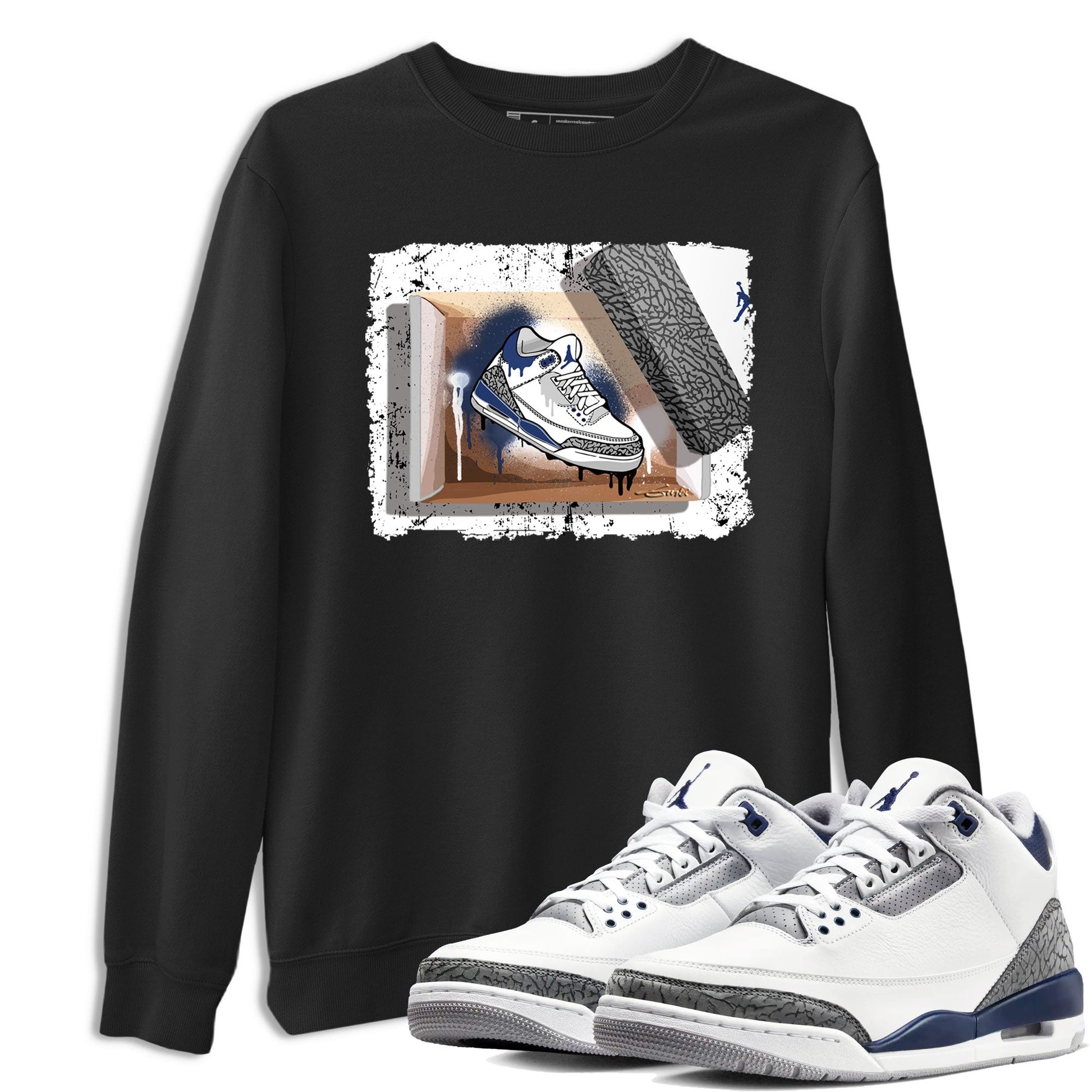 AJ3 Midnight Navy shirt to match jordans New Kicks sneaker tees 3s Midnight Navy SNRT sneaker release Tees unisex cotton Black 1 crew neck shirt