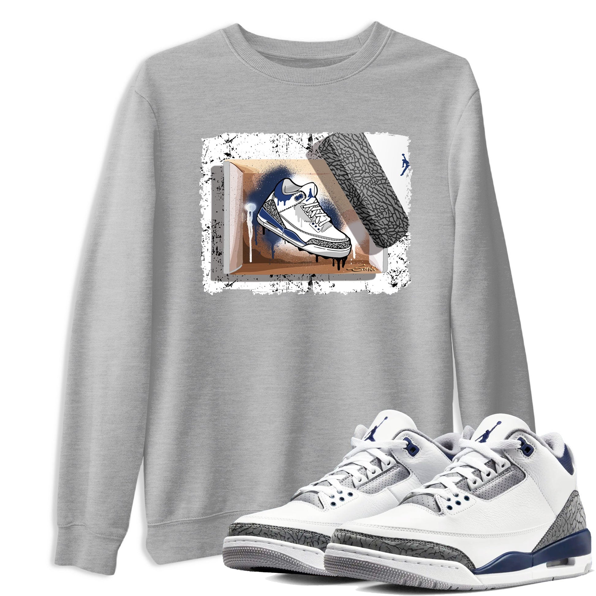 AJ3 Midnight Navy shirt to match jordans New Kicks sneaker tees 3s Midnight Navy SNRT sneaker release Tees unisex cotton Heather Grey 1 crew neck shirt