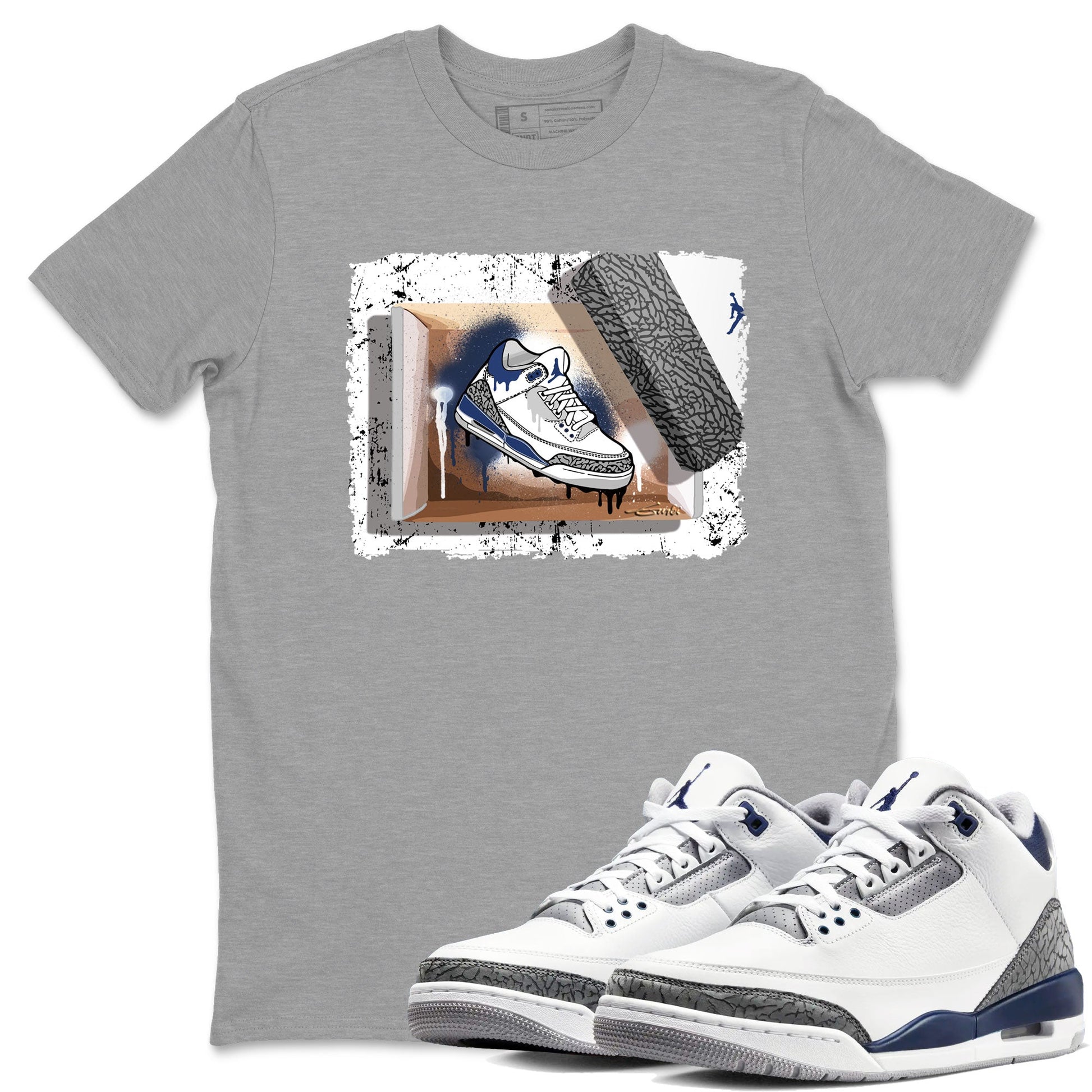 AJ3 Midnight Navy shirt to match jordans New Kicks sneaker tees 3s Midnight Navy SNRT sneaker release Tees unisex cotton Heather Grey 1 crew neck shirt