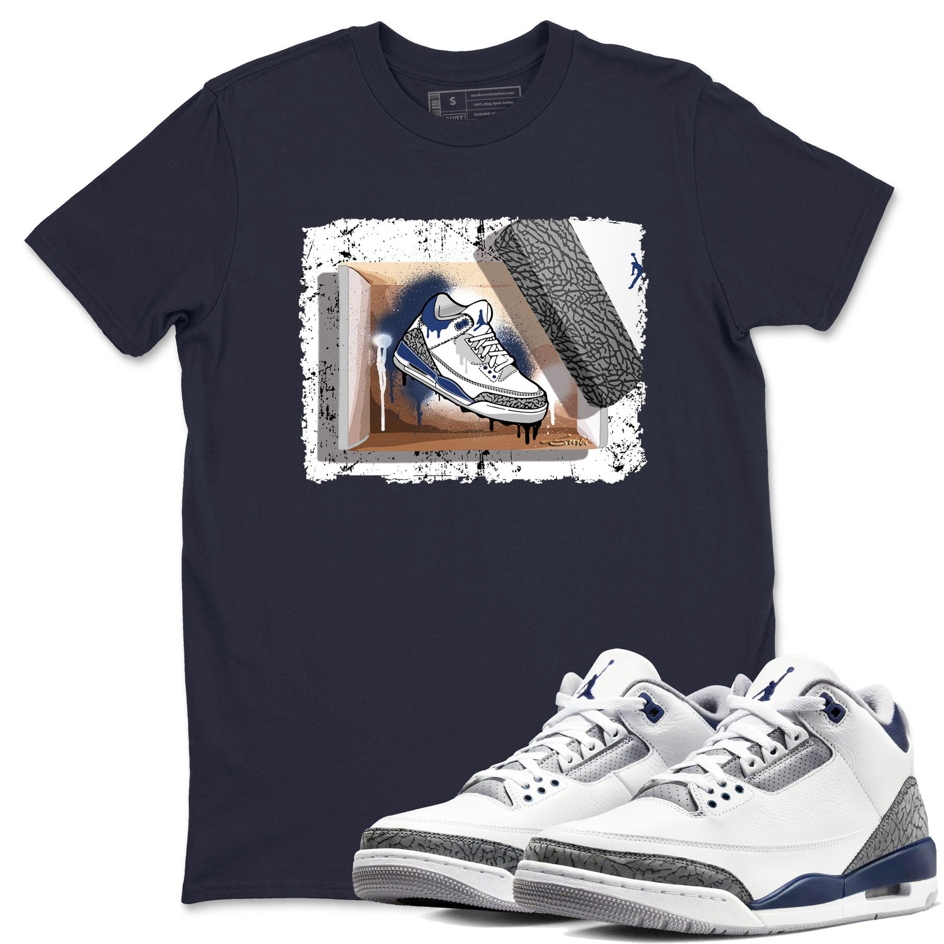 AJ3 Midnight Navy shirt to match jordans New Kicks sneaker tees 3s Midnight Navy SNRT sneaker release Tees unisex cotton Navy 1 crew neck shirt