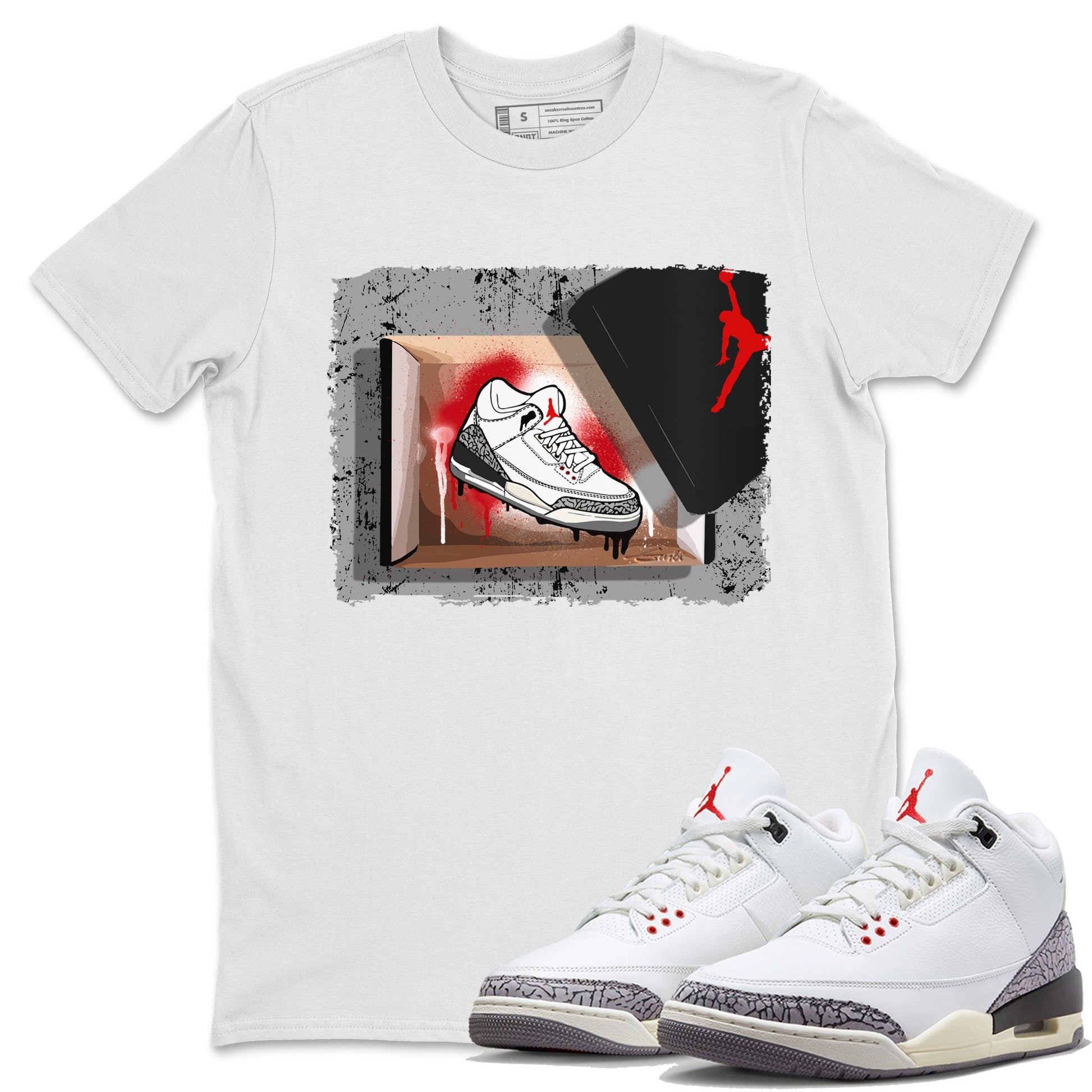 Air Jordan 3 White Cement Sneaker Match Tees New Kicks Sneaker Tees Air Jordan 3 Retro White Cement Sneaker Release Tees Unisex Shirts White 1